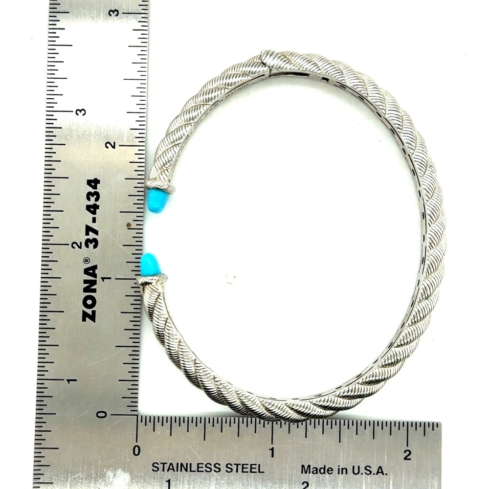 Judith Ripka 925 Sterling Silver Turquoise Twisted Cable Cuff Bracelet Bangle - Picture 3 of 11